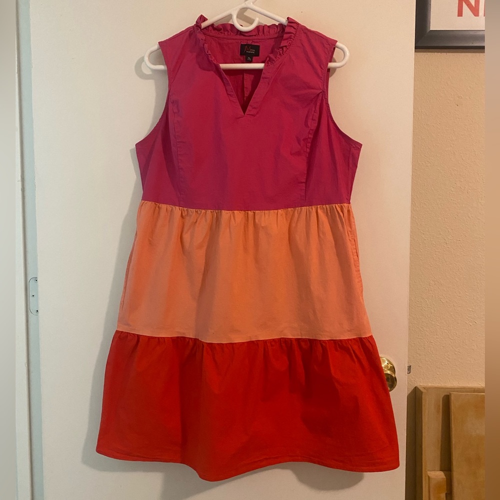 JM Studio Sleeveless Tiered Dress - Size X-Large - Red, Pink, Salmon